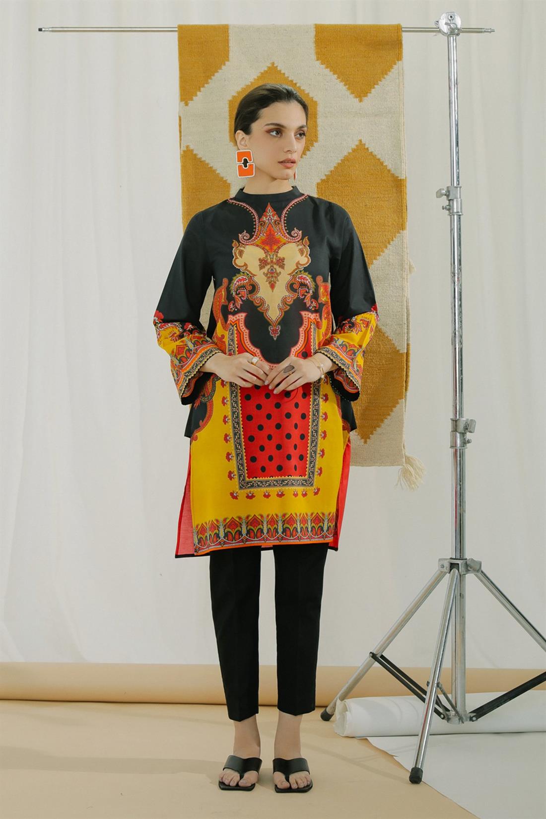 Black & Multicolour Printed Lawn Ethnic Designer Ladies Ready to Wear Suits