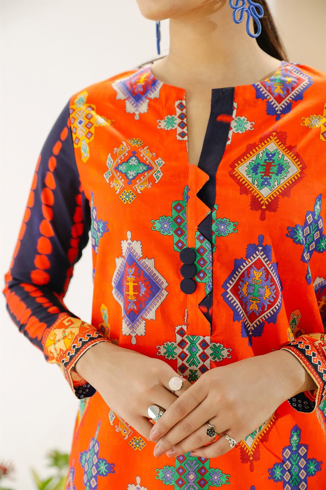 Orange Printed Lawn Ethnic Designer Ladies Ready to Wear Suits