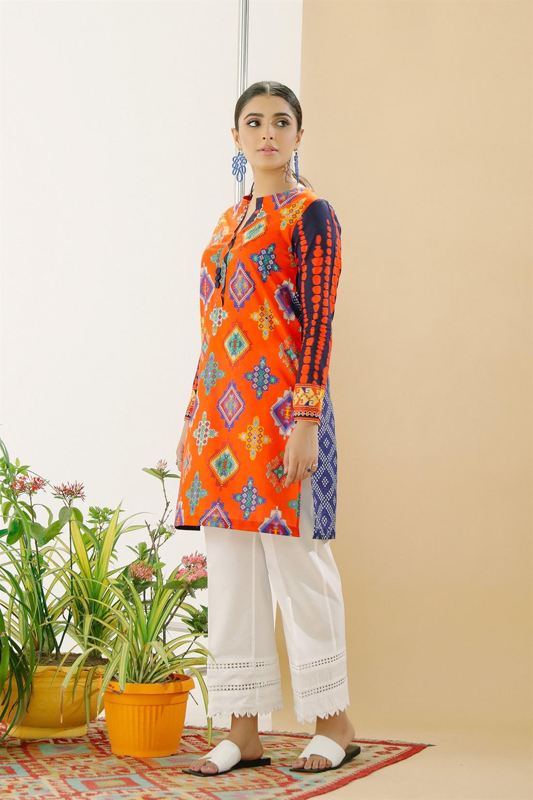 Orange Printed Lawn Ethnic Designer Ladies Ready to Wear Suits