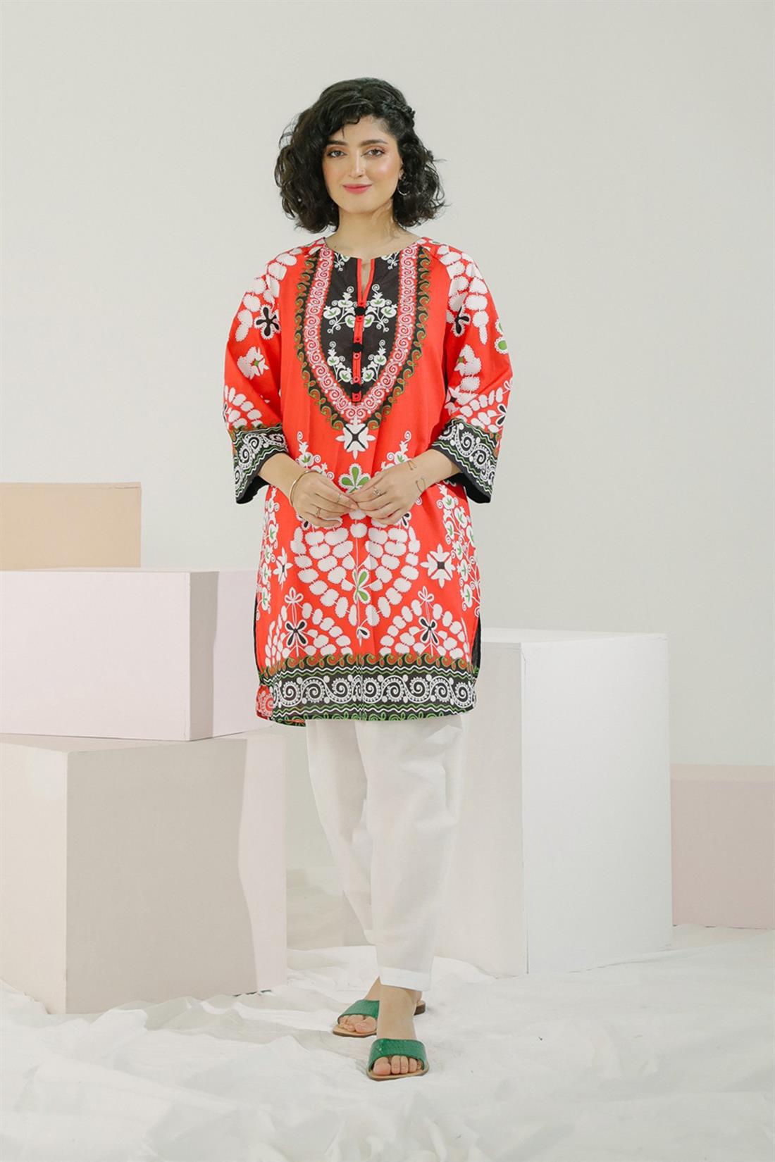 RED & Black Printed Lawn Ethnic Designer Ladies Ready to Wear Suits
