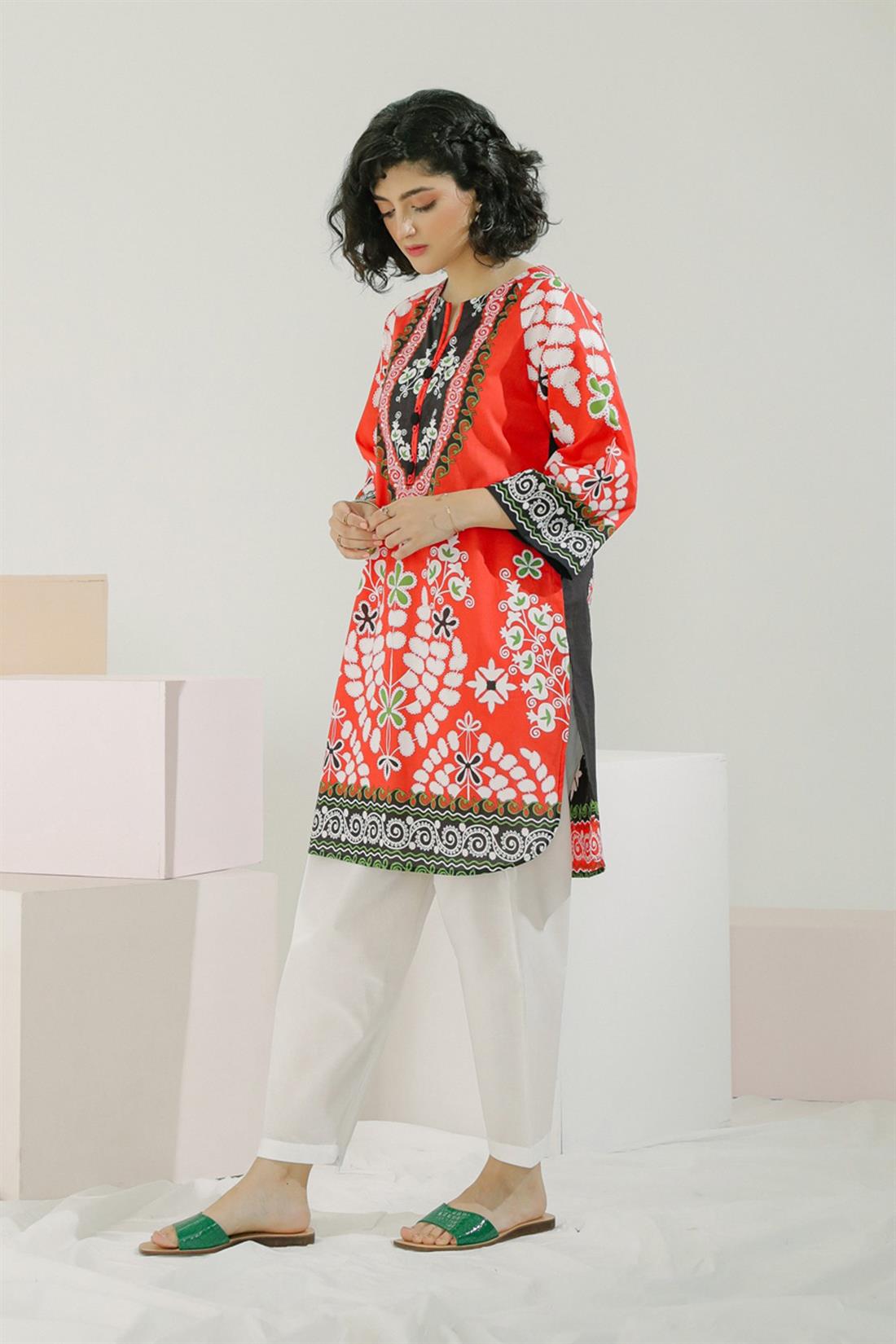 RED & Black Printed Lawn Ethnic Designer Ladies Ready to Wear Suits