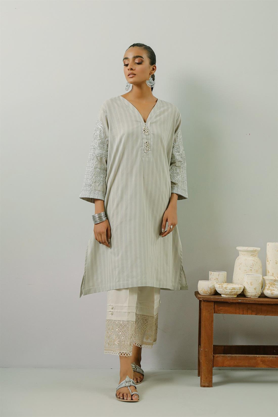 Grey Embroidered Ethnic Designer Ladies Ready to Wear Suits