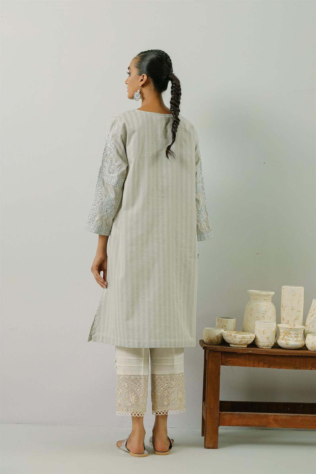 Grey Embroidered Ethnic Designer Ladies Ready to Wear Suits