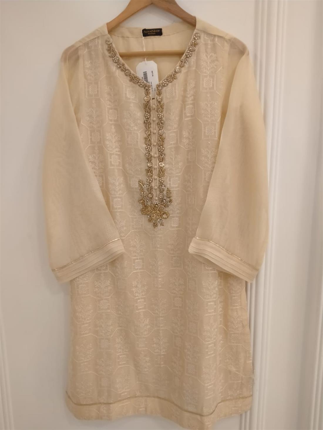Cream Pure Cotton Net with Lining.