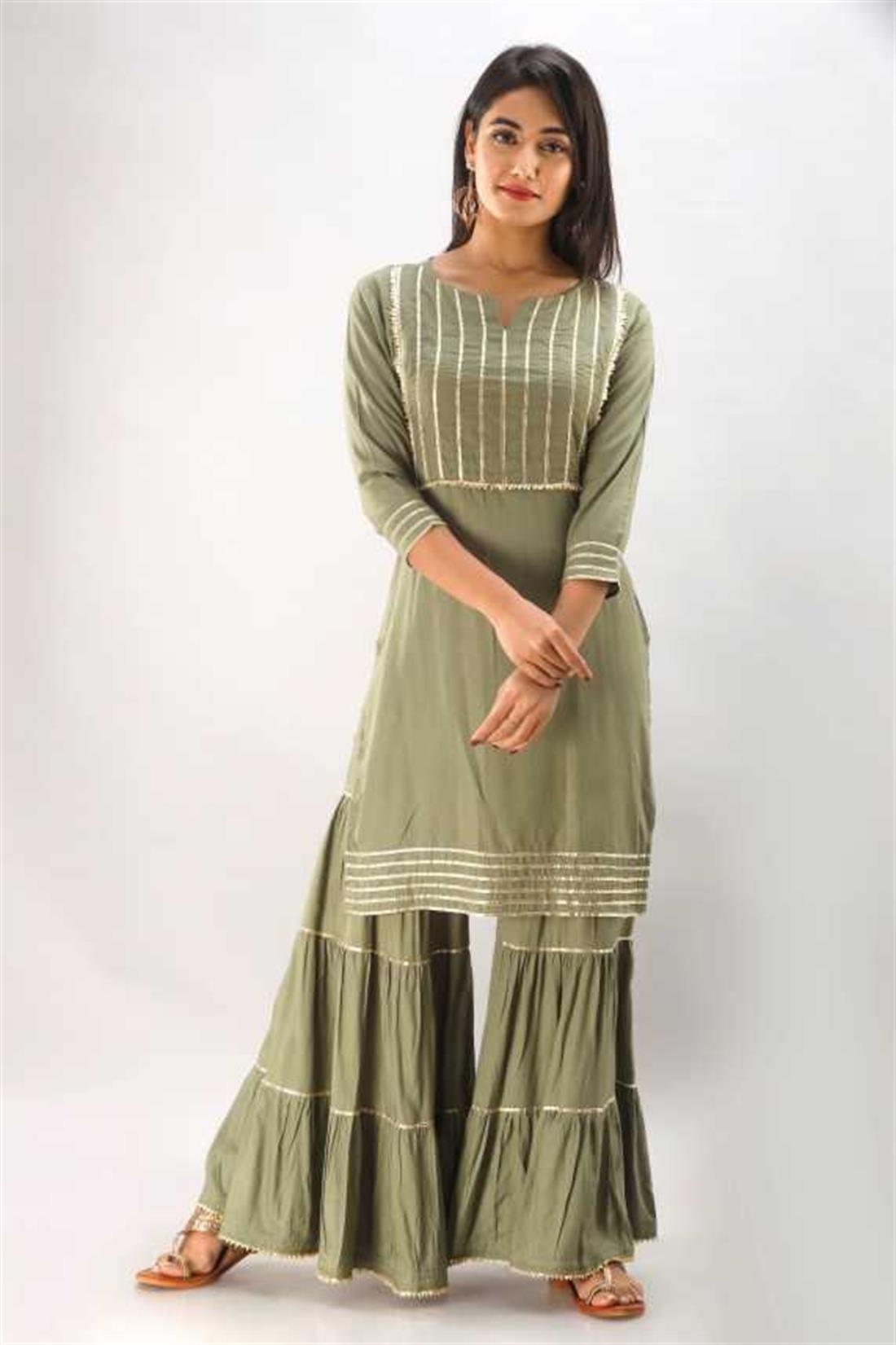 Pista Green 2 Piece Women Kurta and Sharara Set Rayon