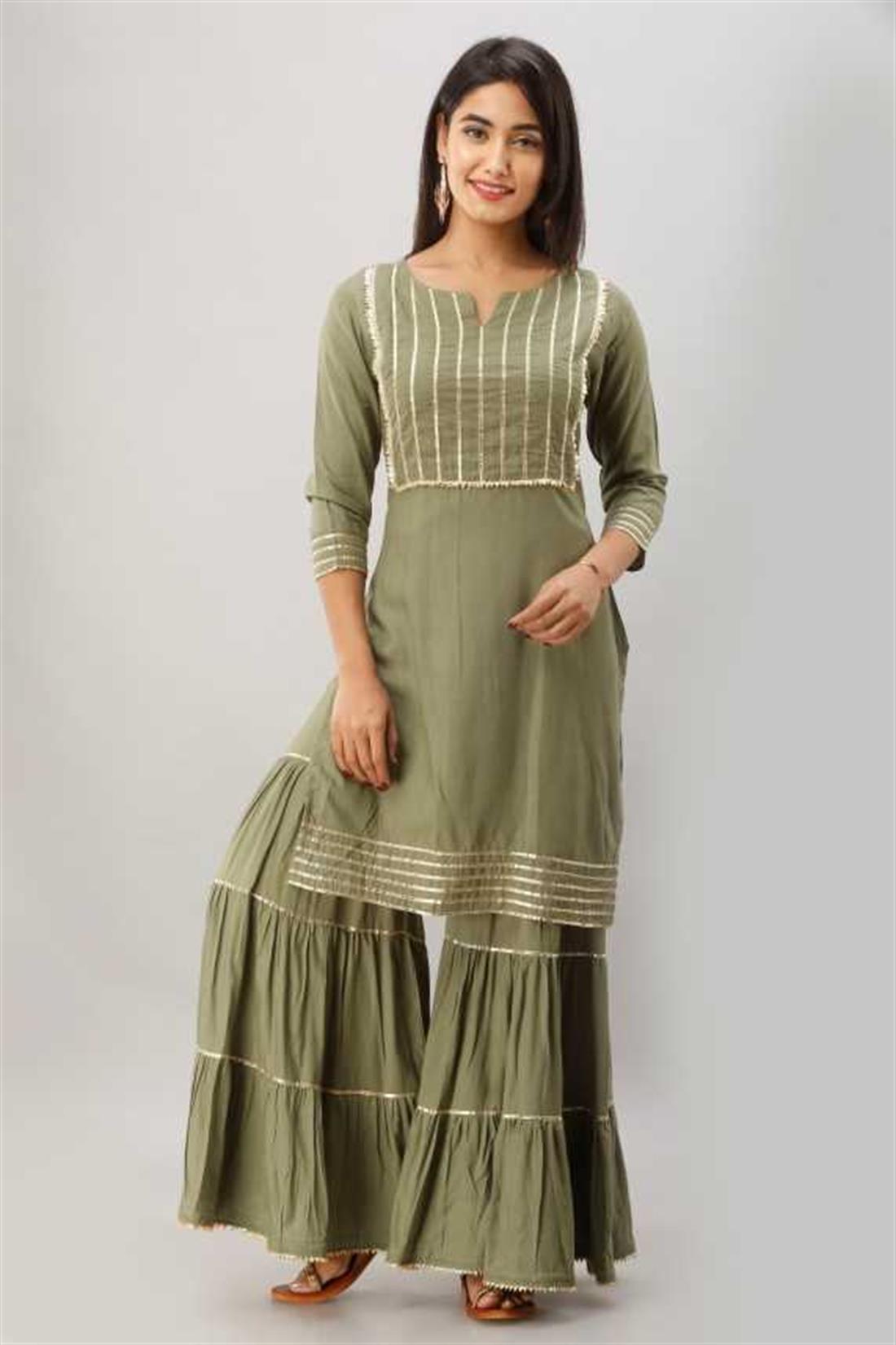 Pista Green 2 Piece Women Kurta and Sharara Set Rayon