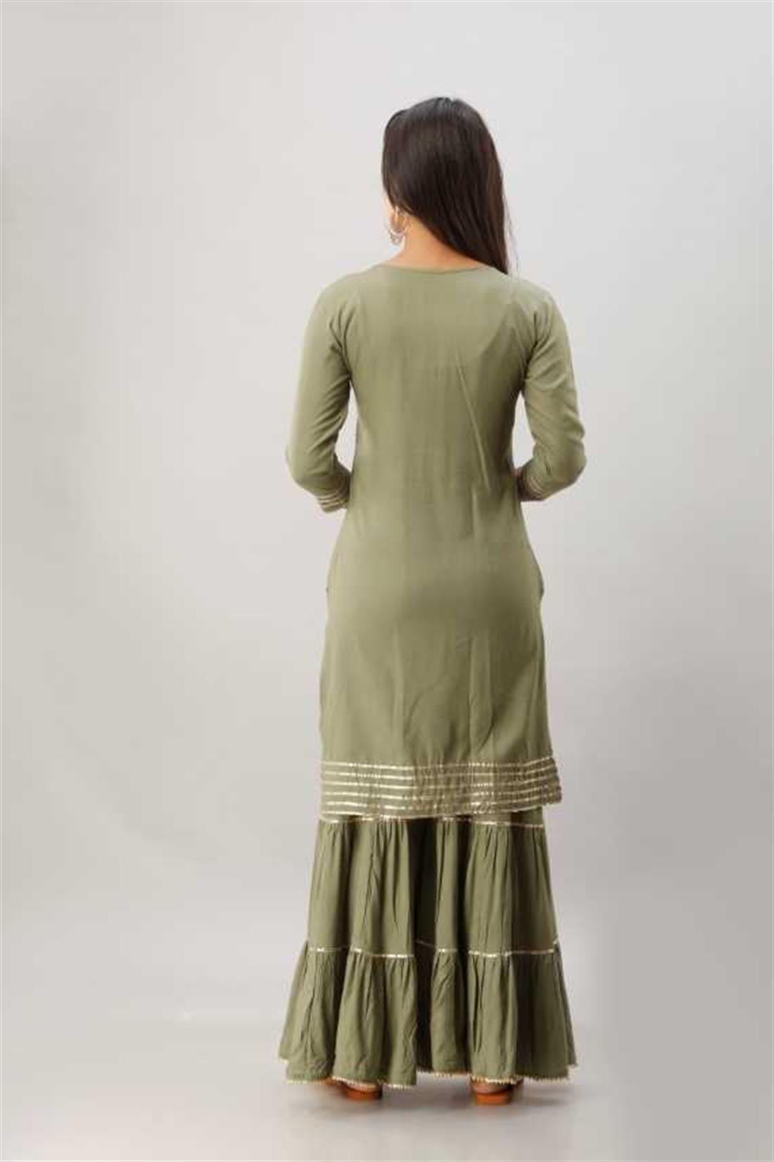 Pista Green 2 Piece Women Kurta and Sharara Set Rayon