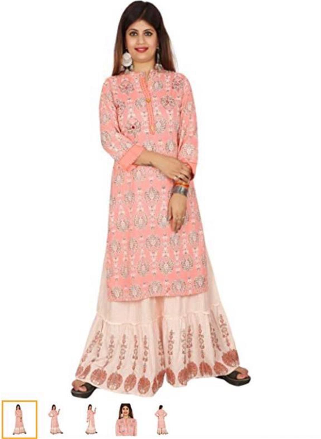 Baby Pink 2 Piece Women Straight Kameez with Sharara