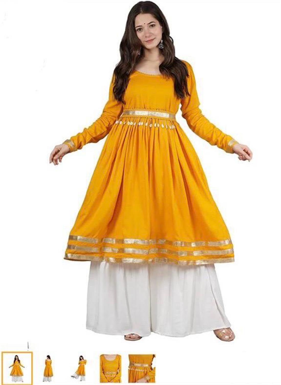 Yellow 2 Piece Gota Patti Solid Peplum With Sharara