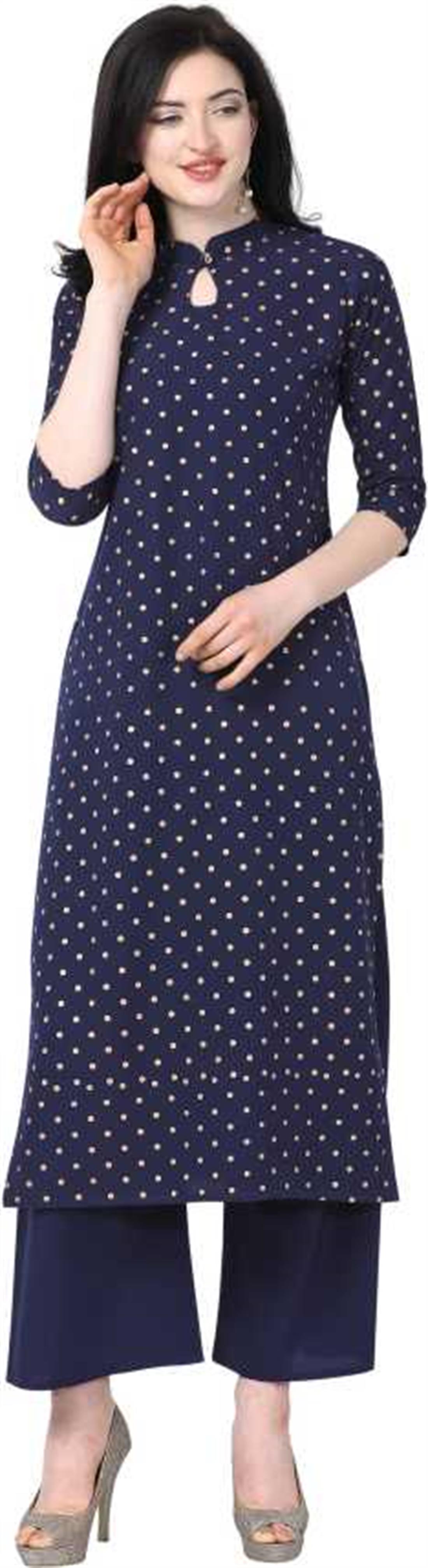 Navy Blue 2 Piece Women Kurta and Palazzo Set Crepe
