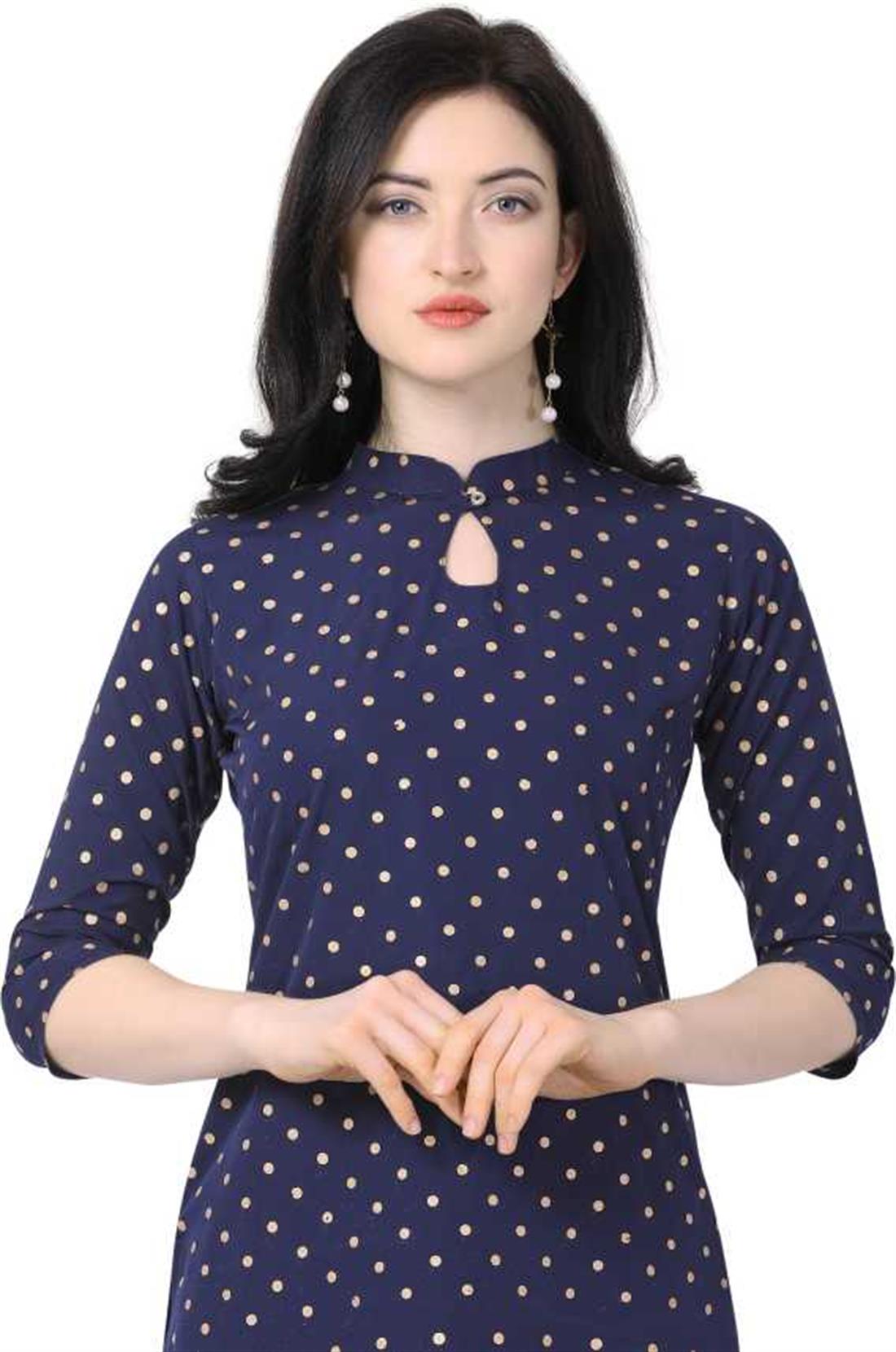 Navy Blue 2 Piece Women Kurta and Palazzo Set Crepe