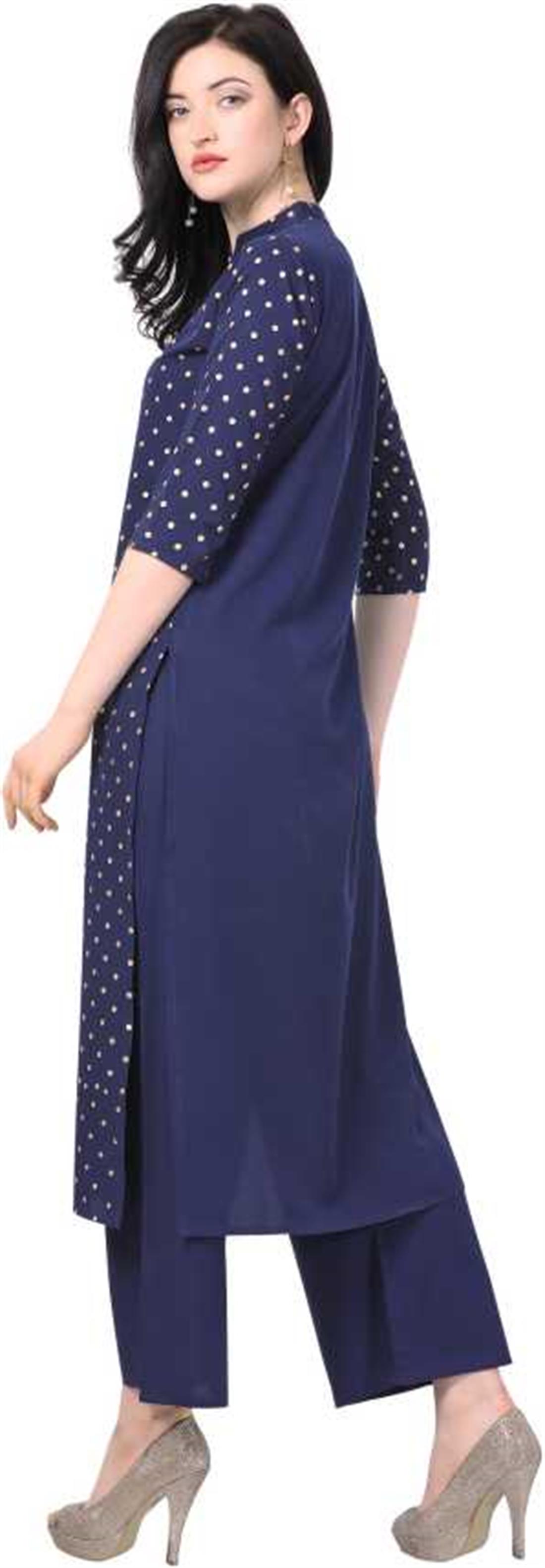 Navy Blue 2 Piece Women Kurta and Palazzo Set Crepe