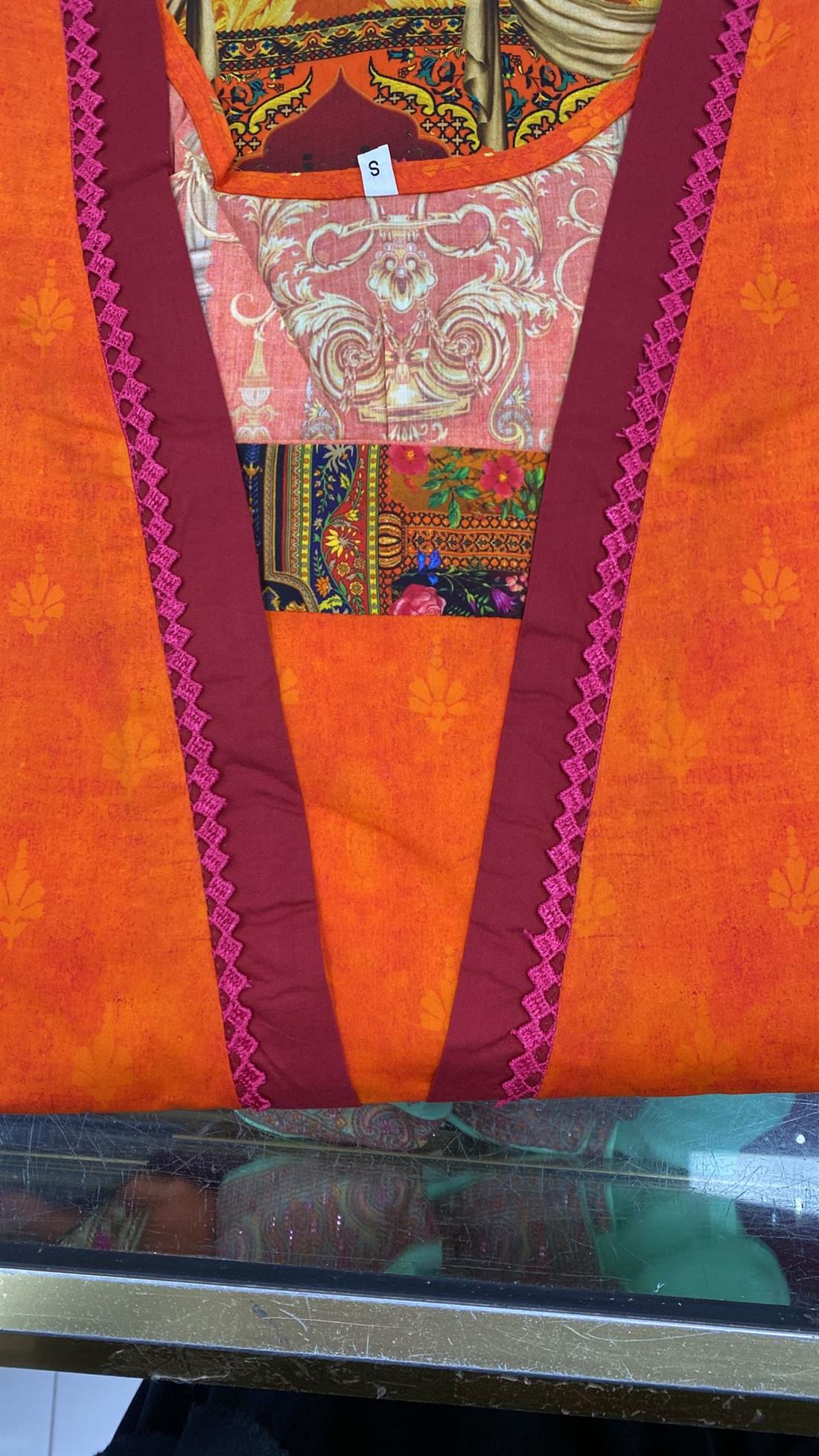 Orange 1 PC SAFWA Digital Printed Cotton Kurta