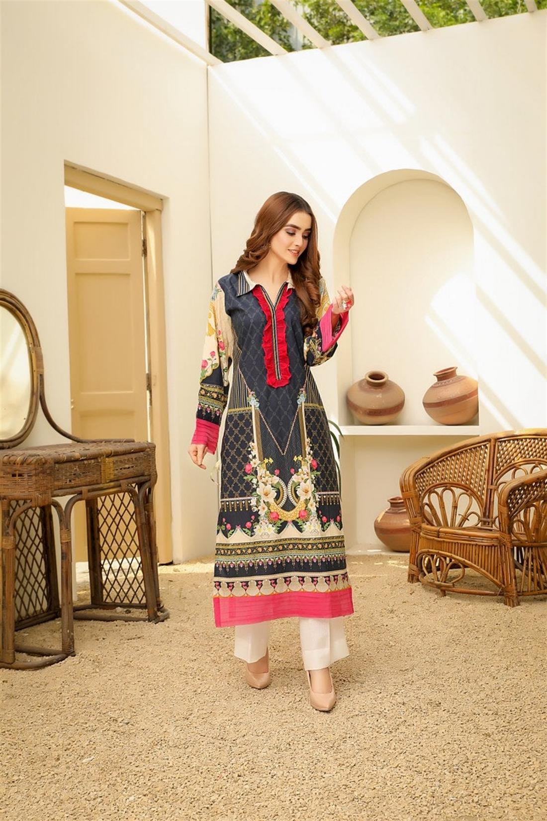 Charcoal Grey SAFWA Digital Printed Cotton Kurta