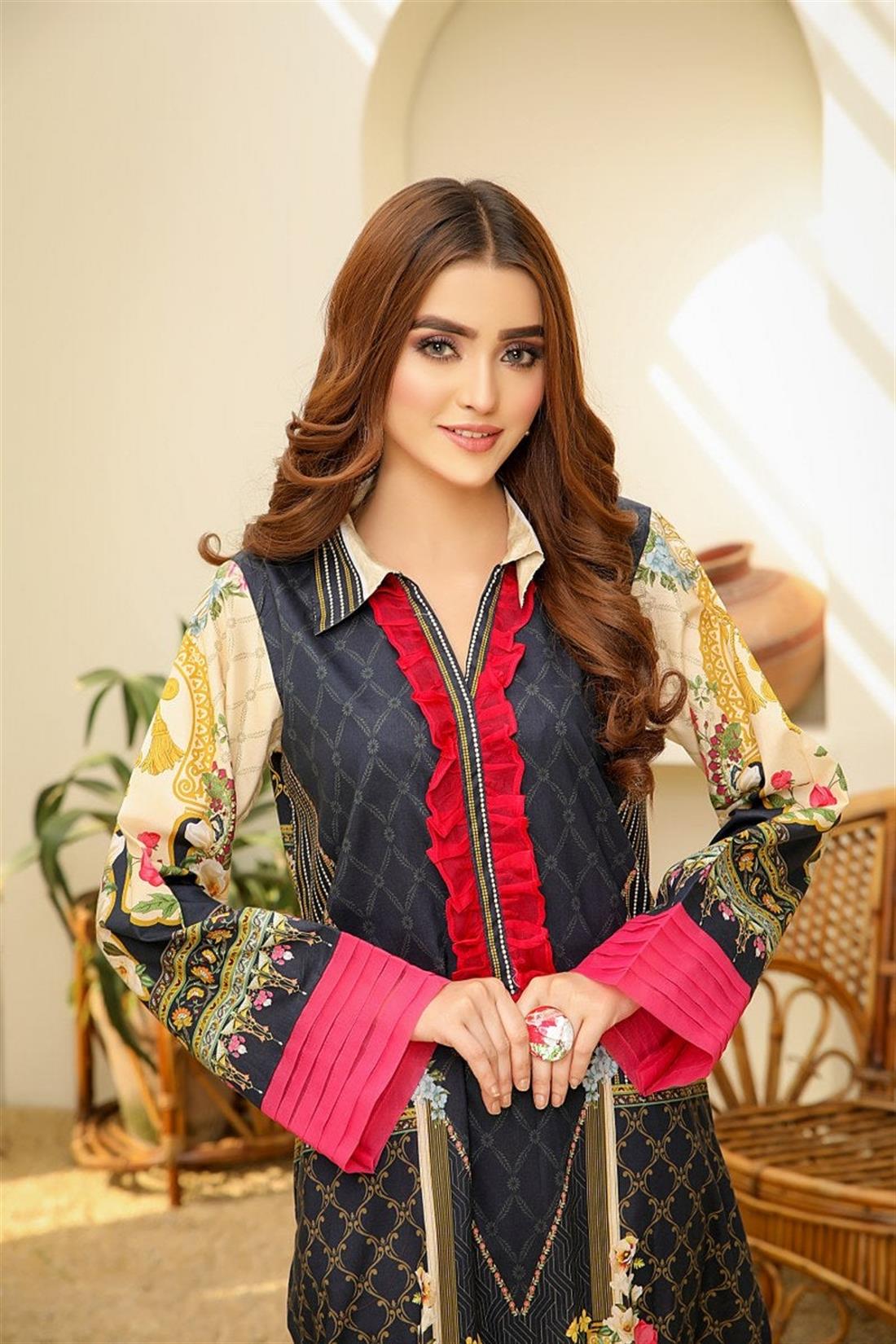 Charcoal Grey SAFWA Digital Printed Cotton Kurta