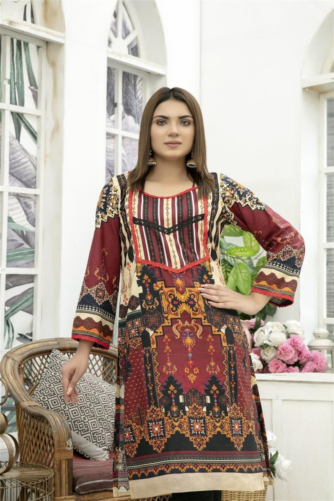 Maroon & Multicolour Maroon/Multicolour SAFWA Digital Printed Cotton Kurta