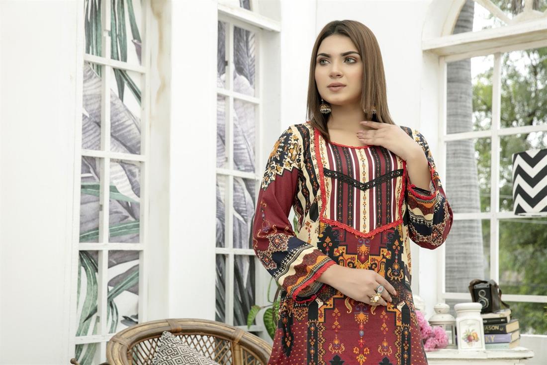 Maroon & Multicolour Maroon/Multicolour SAFWA Digital Printed Cotton Kurta