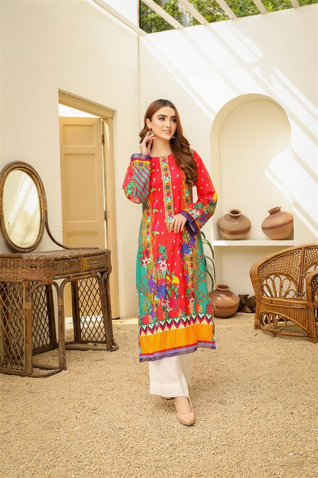 Dark Pink Organza 1 PC SAFWA Digital Printed Cotton Kurta