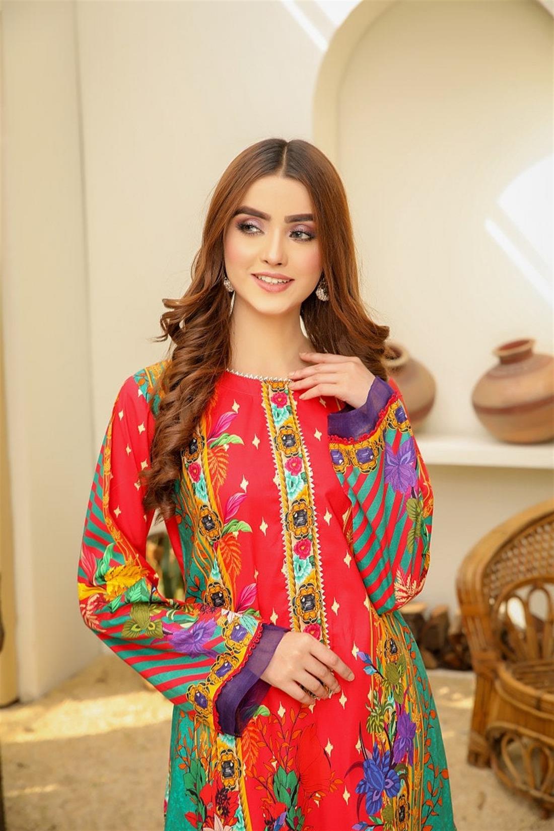 Dark Pink Organza 1 PC SAFWA Digital Printed Cotton Kurta