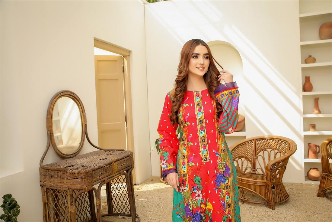 Dark Pink Organza 1 PC SAFWA Digital Printed Cotton Kurta