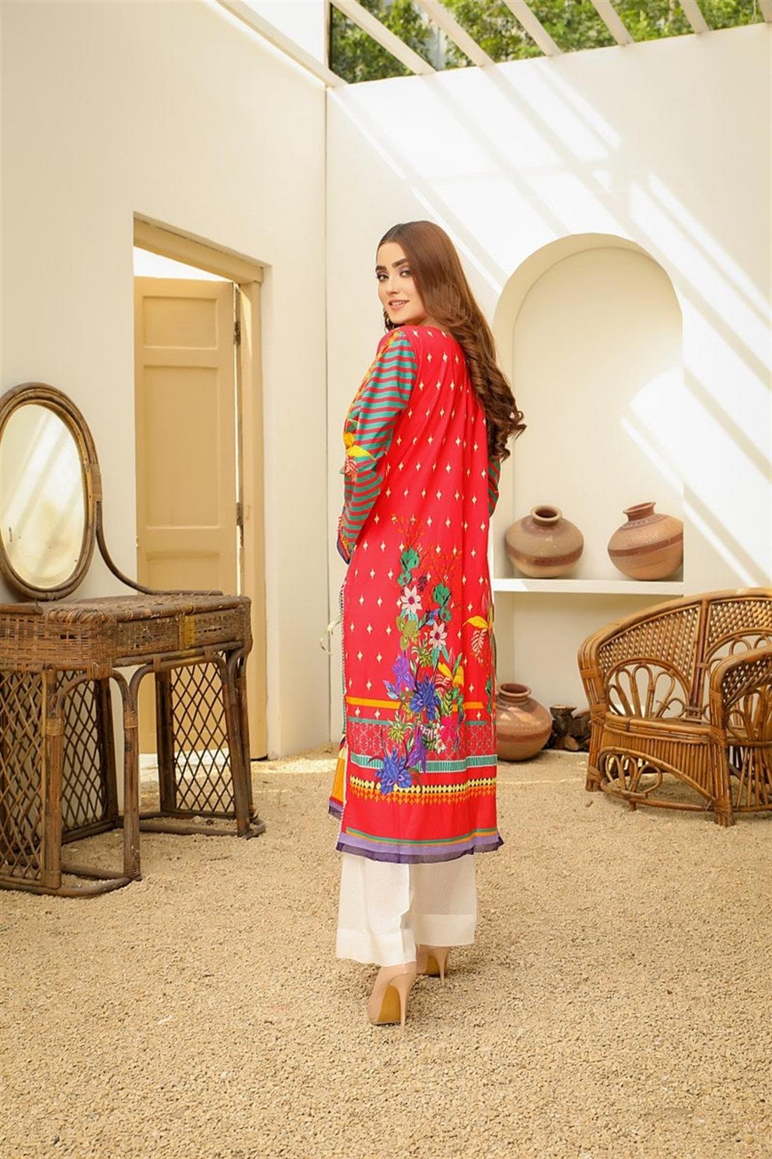 Dark Pink Organza 1 PC SAFWA Digital Printed Cotton Kurta