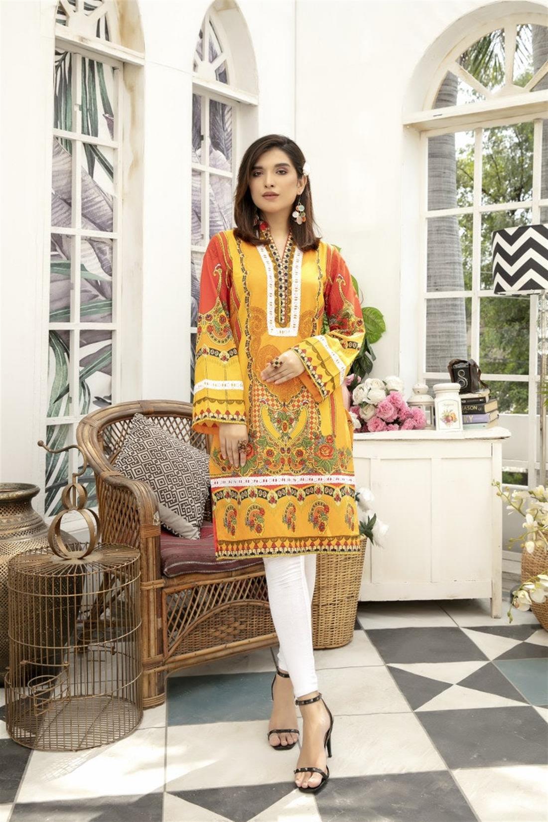 Mustard Yellow SAFWA Digital Printed Cotton Kurta
