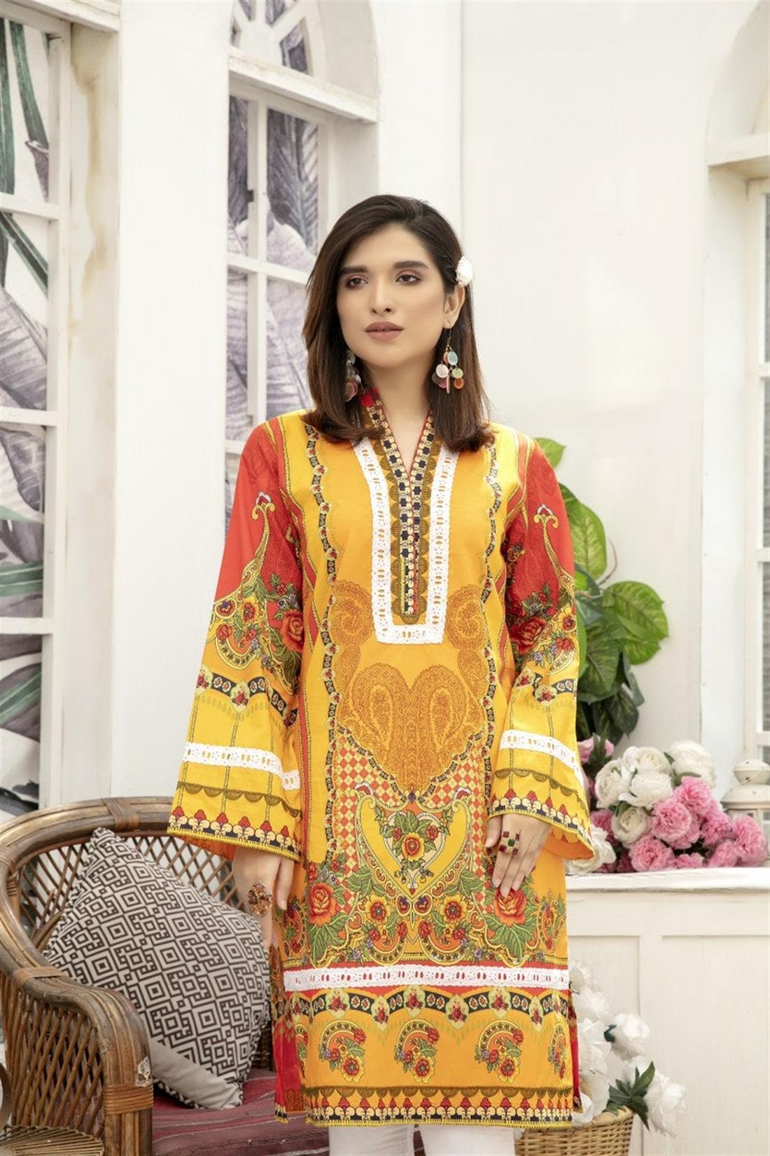 Mustard Yellow SAFWA Digital Printed Cotton Kurta