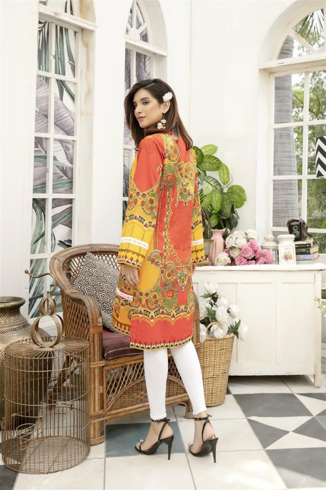 Mustard Yellow SAFWA Digital Printed Cotton Kurta