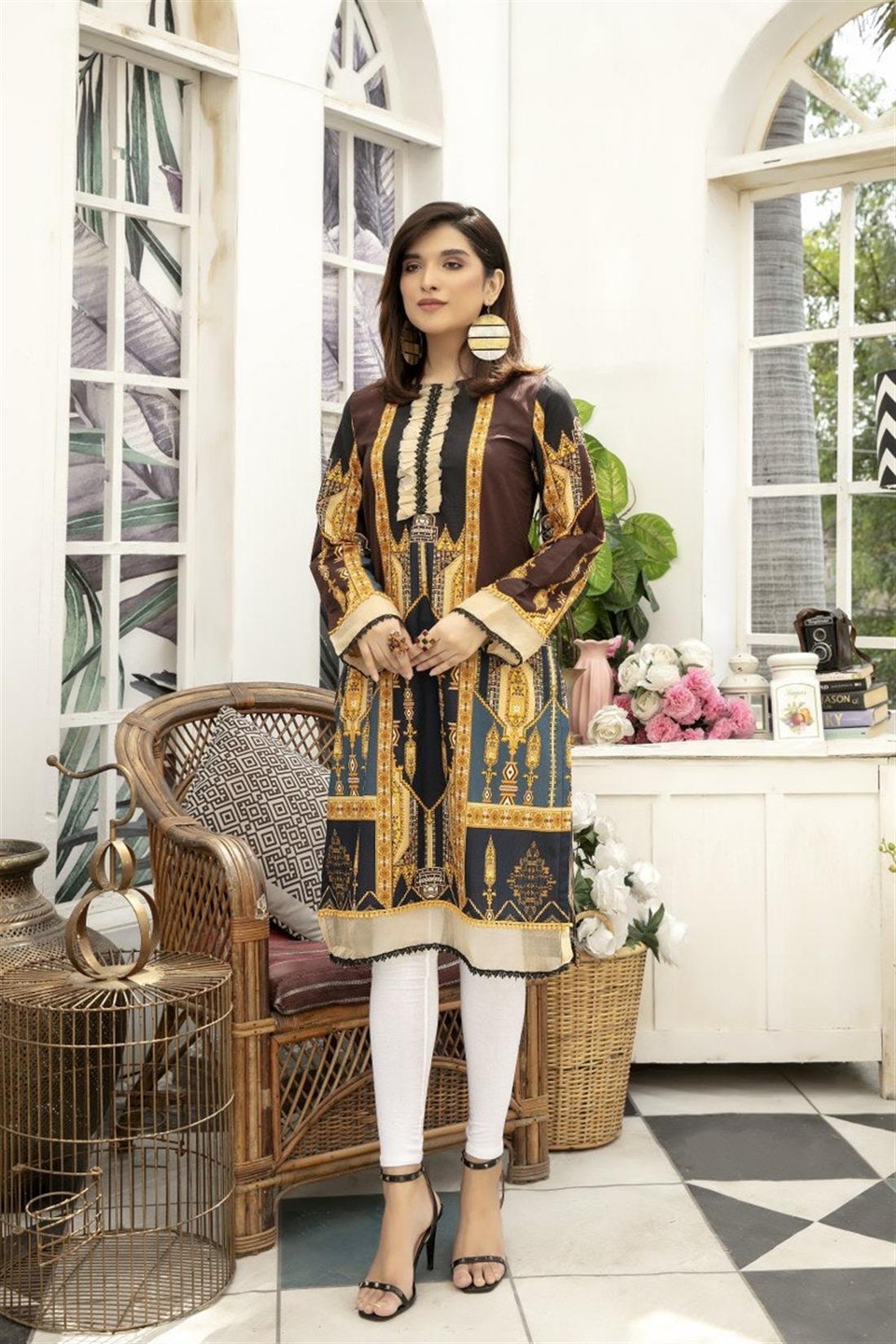 Brown & Multicolour Brown/Multicolour SAFWA Digital Printed Cotton 1 PC Kurta