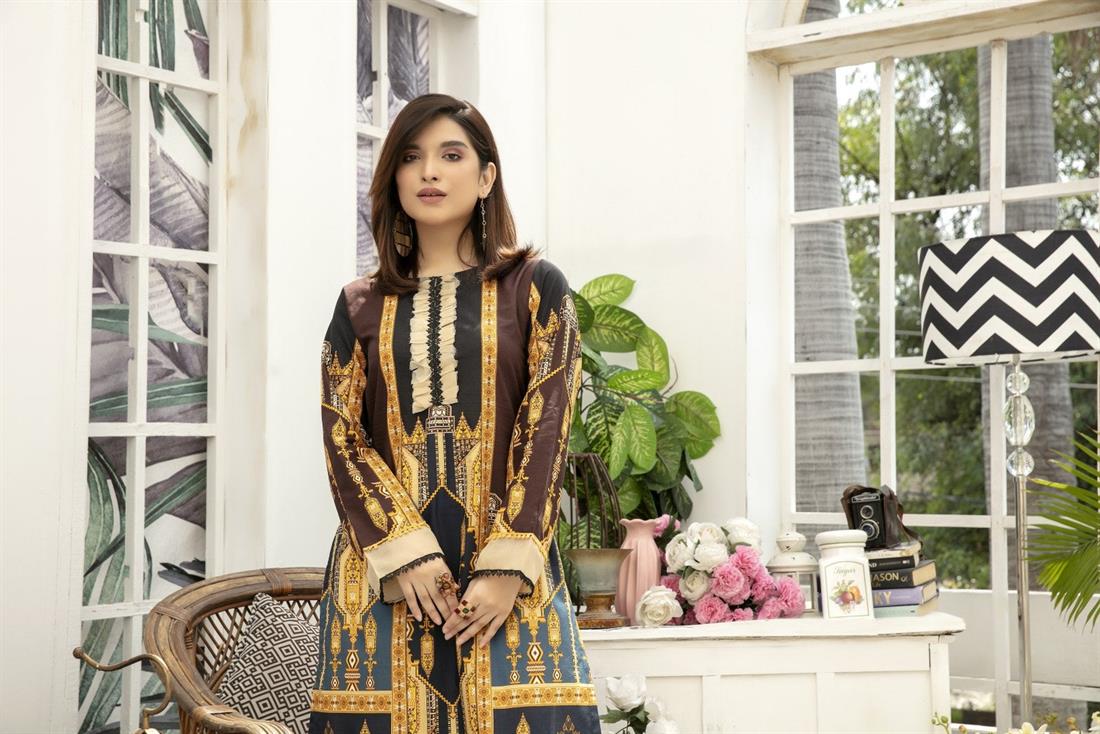 Brown & Multicolour Brown/Multicolour SAFWA Digital Printed Cotton 1 PC Kurta