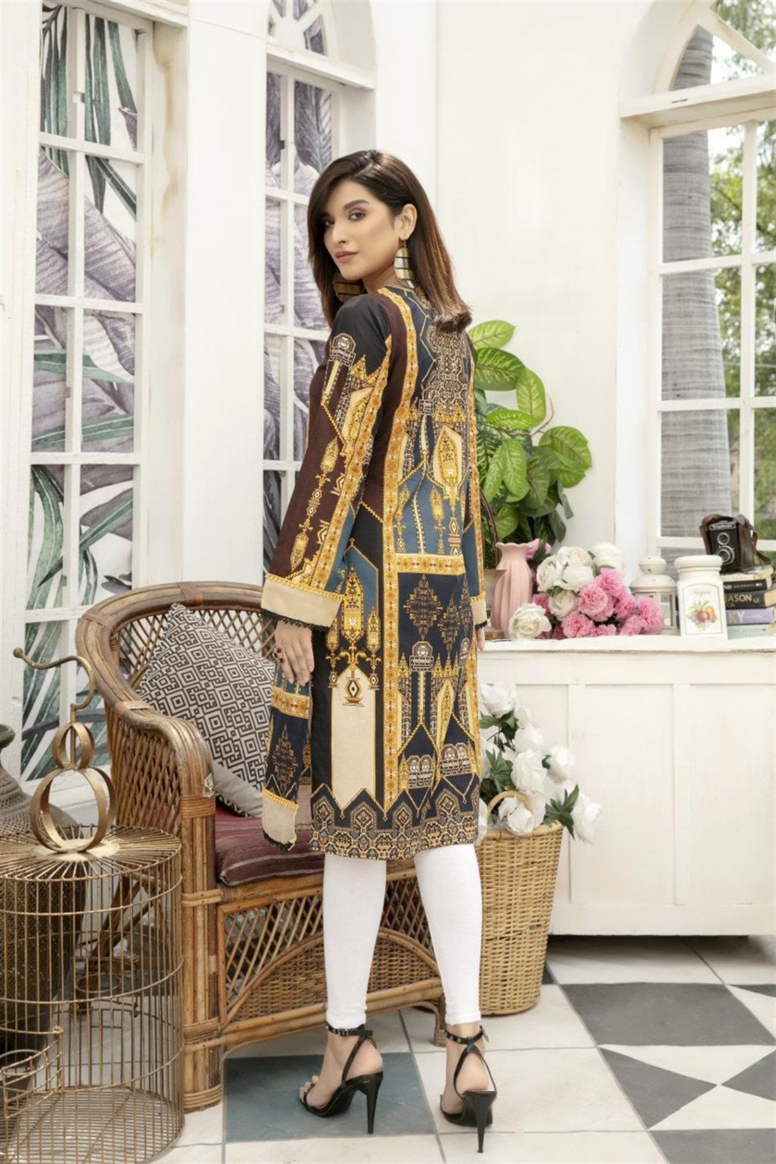 Brown & Multicolour Brown/Multicolour SAFWA Digital Printed Cotton 1 PC Kurta