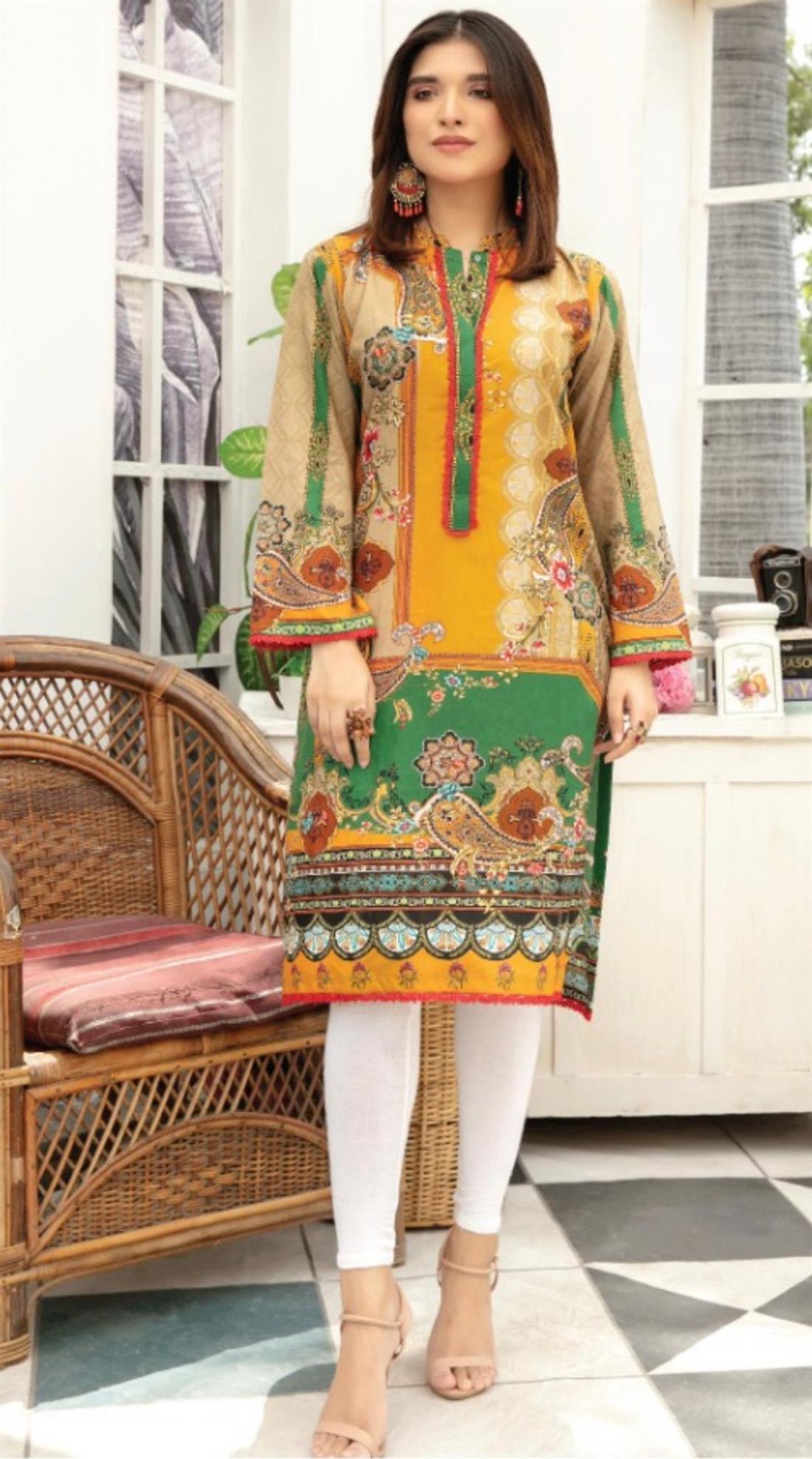 Yellow & Multicolour Yellow/Multicolour SAFWA Digital Printed Cotton Kurta