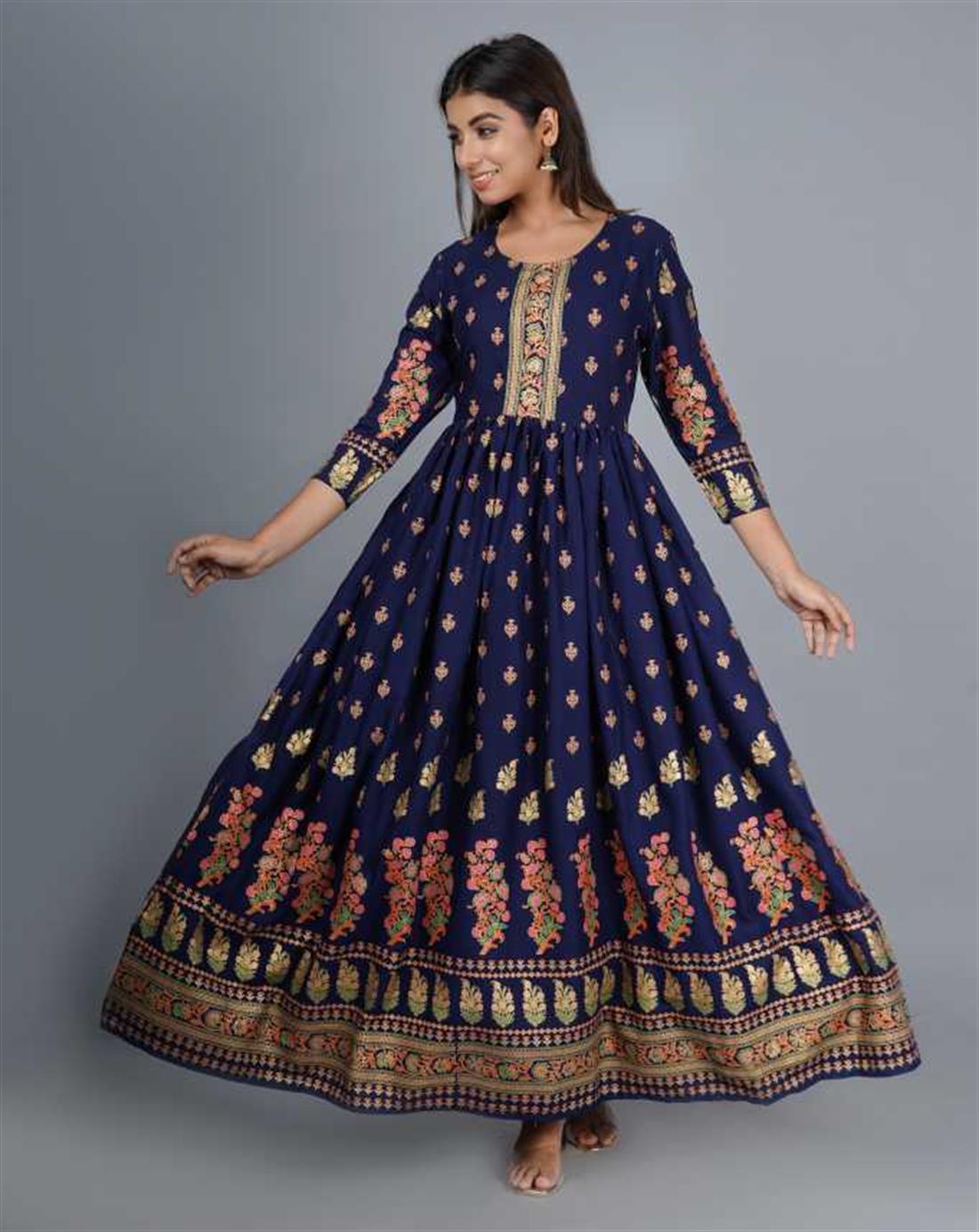Navy Blue Printed A-Line Ladies Tunics and Kurta
