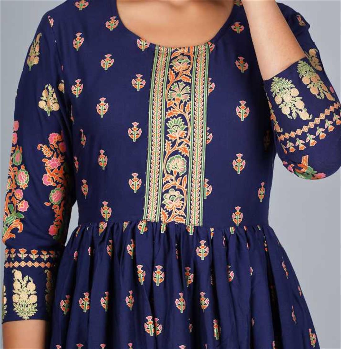 Navy Blue Printed A-Line Ladies Tunics and Kurta
