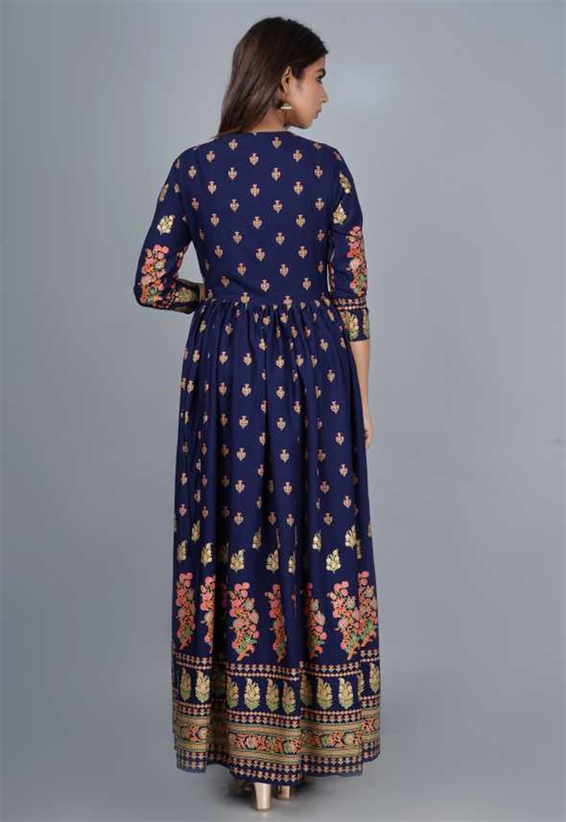 Navy Blue Printed A-Line Ladies Tunics and Kurta