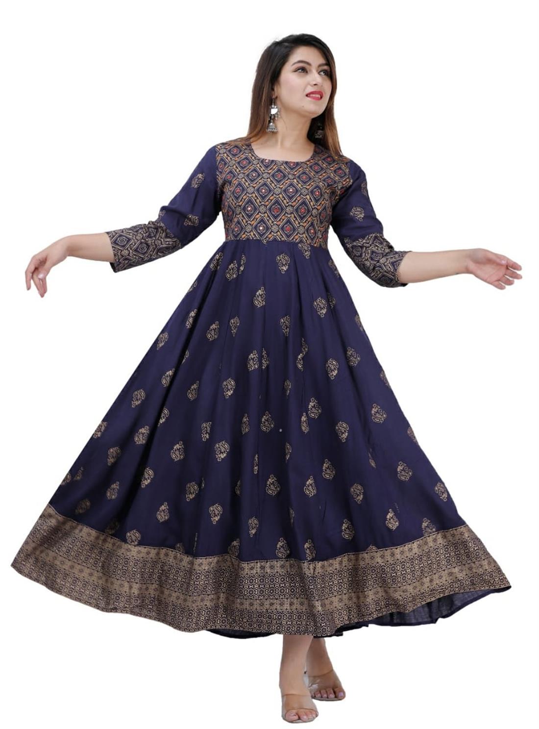 Navy Blue Black 1 PC Digital Printed Lawn Embroidered Kurta