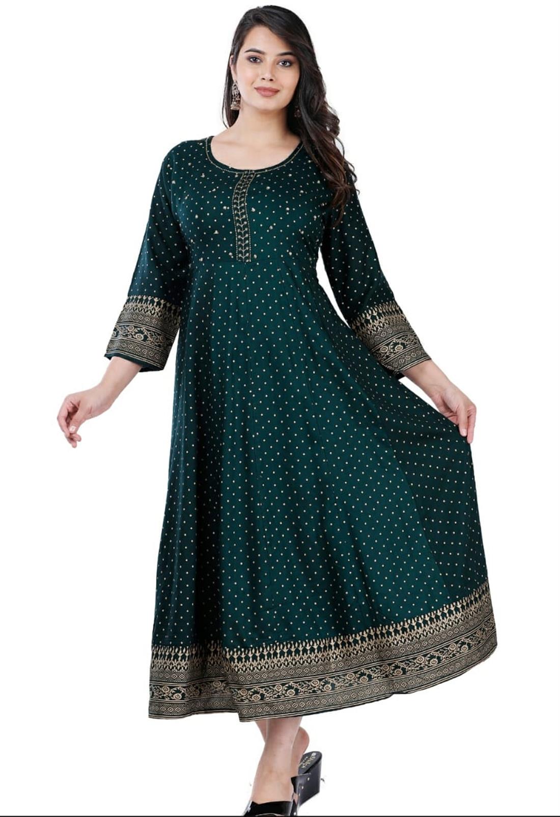 Bottle Green Navy Blue Digital Printed Lawn Embroidered Kurta