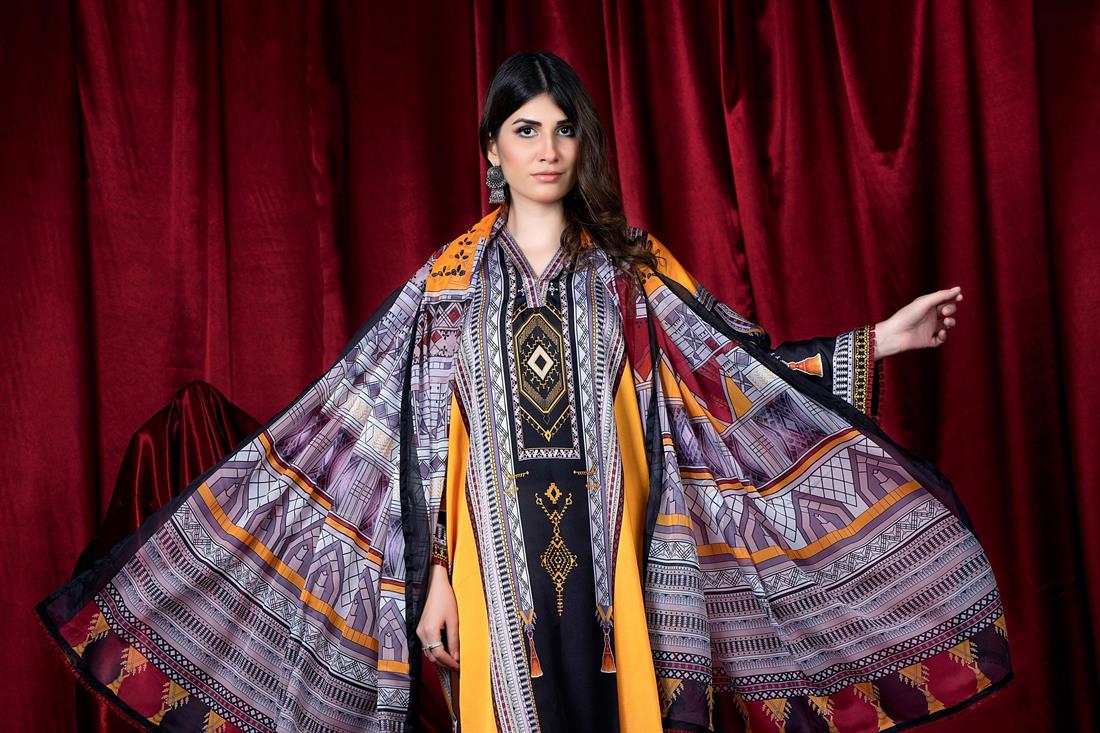 Grey & Multicolour Grey/Multicolour Printed Charmuse Silk Shirt & Dupatta