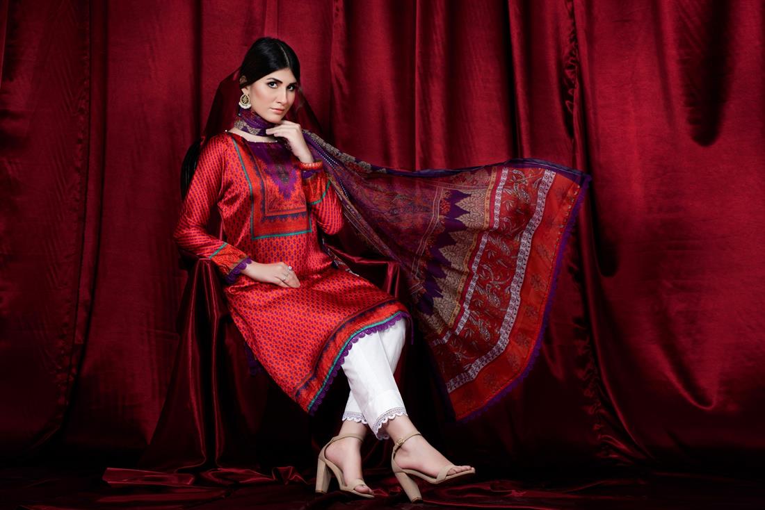 Orange & Purple Orange/Purple Printed Charmuse Silk Shirt & Dupatta