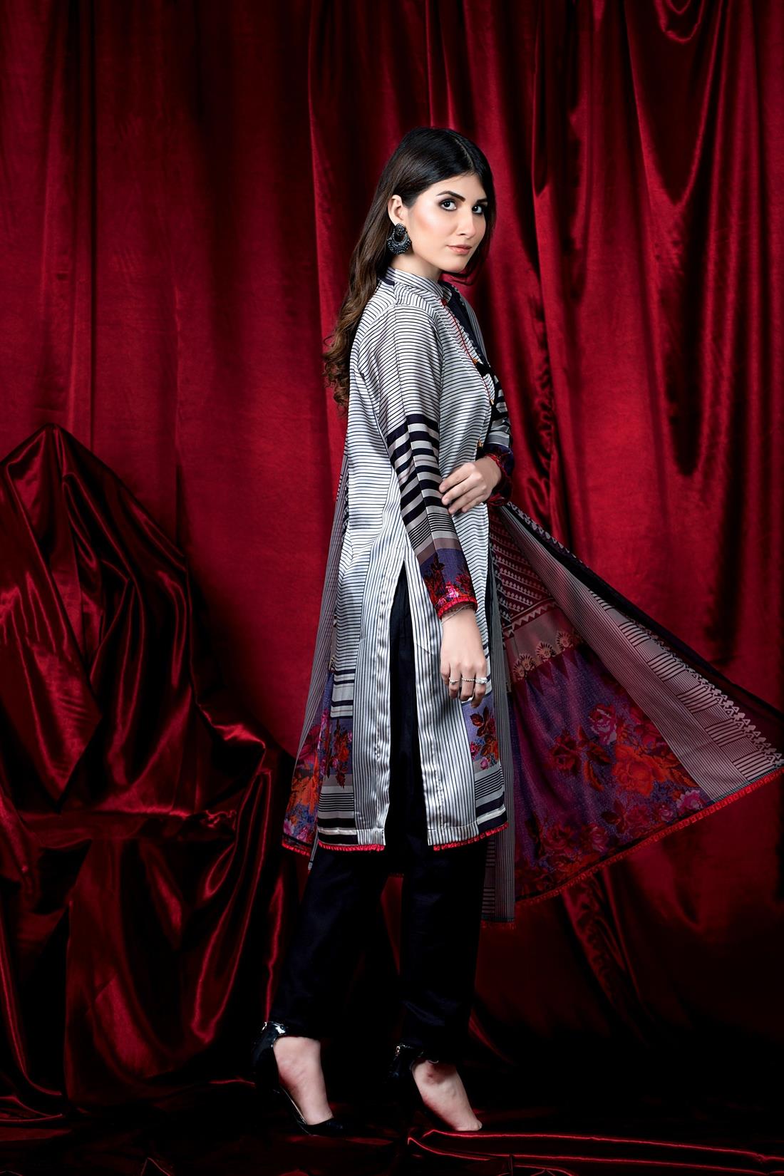 Pale Grey Pale/Grey Printed Charmuse Silk Shirt & Dupatta