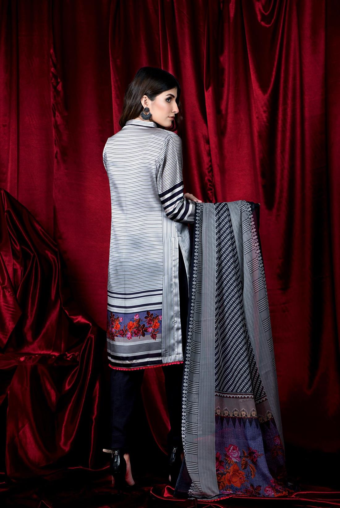 Pale Grey Pale/Grey Printed Charmuse Silk Shirt & Dupatta