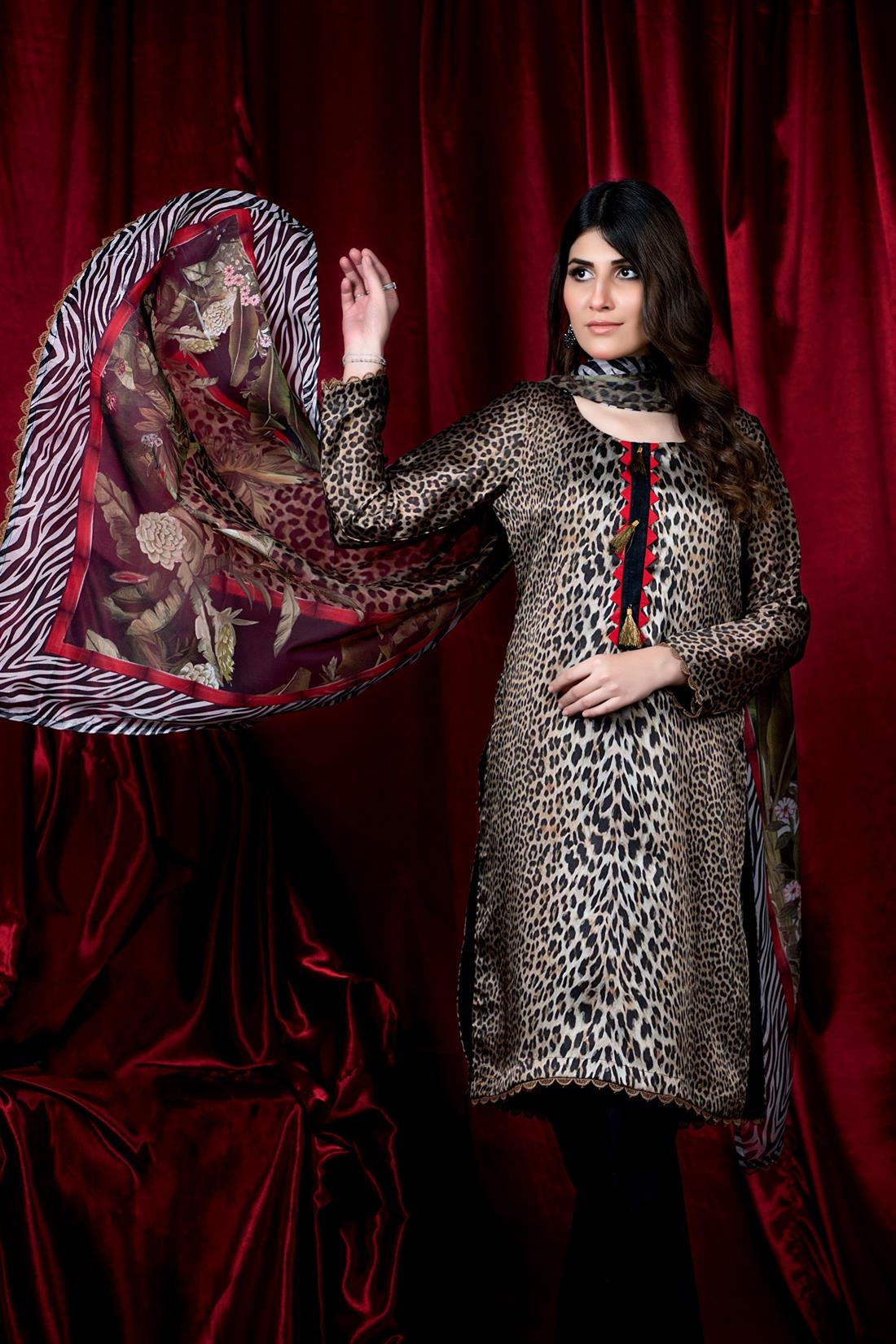 Black & Khakhi Printed Charmuse Silk Shirt & Dupatta