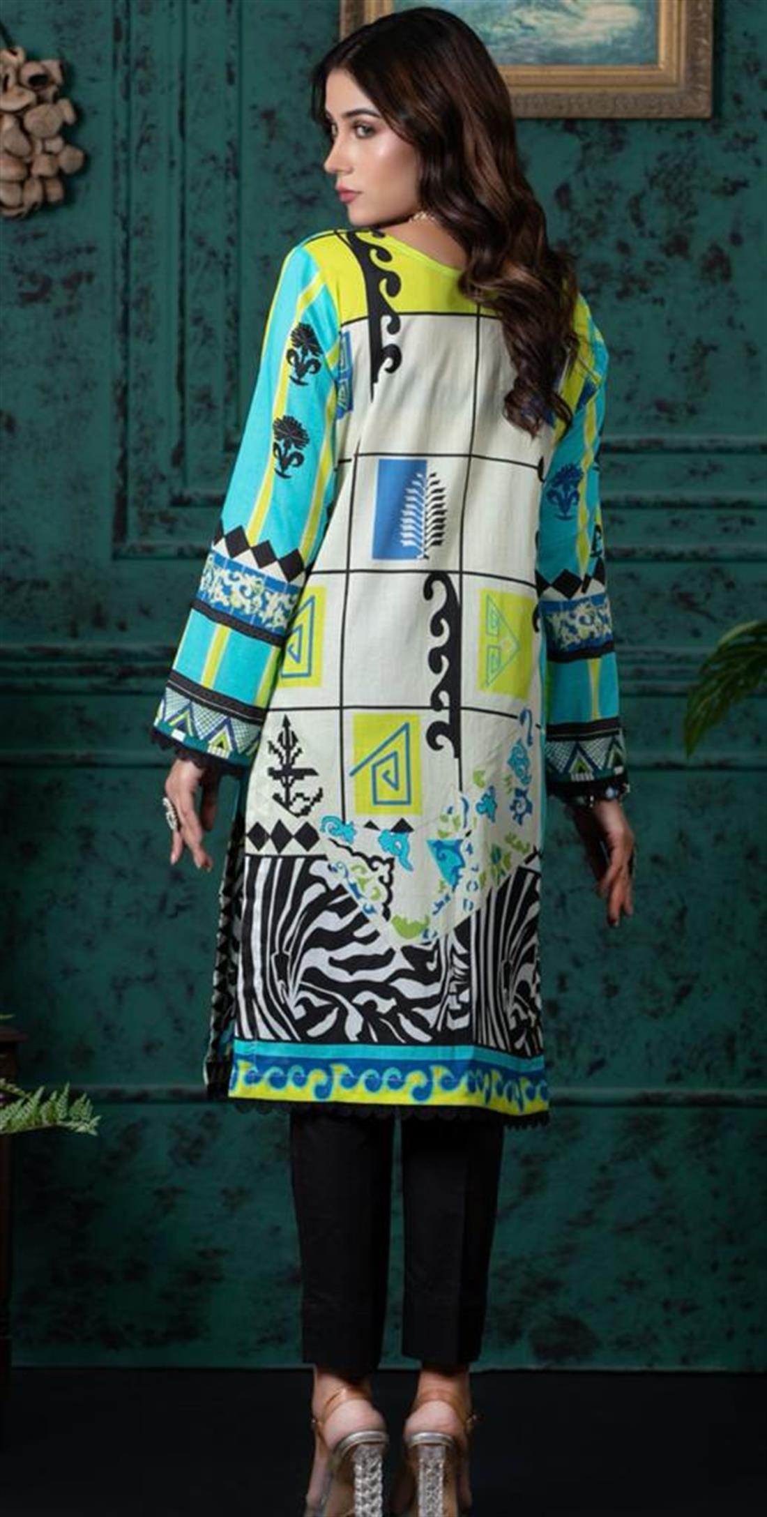 Aqua & Multicolour Aqua/Multicolour Digital Printed Lawn Embroidered Kurta