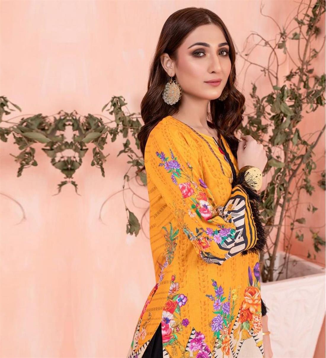 Orange 1 PC Digital Printed Lawn Embroidered Kurta