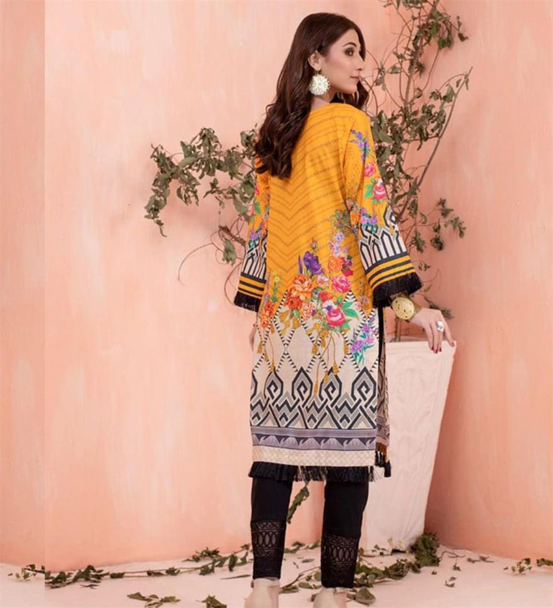 Orange 1 PC Digital Printed Lawn Embroidered Kurta