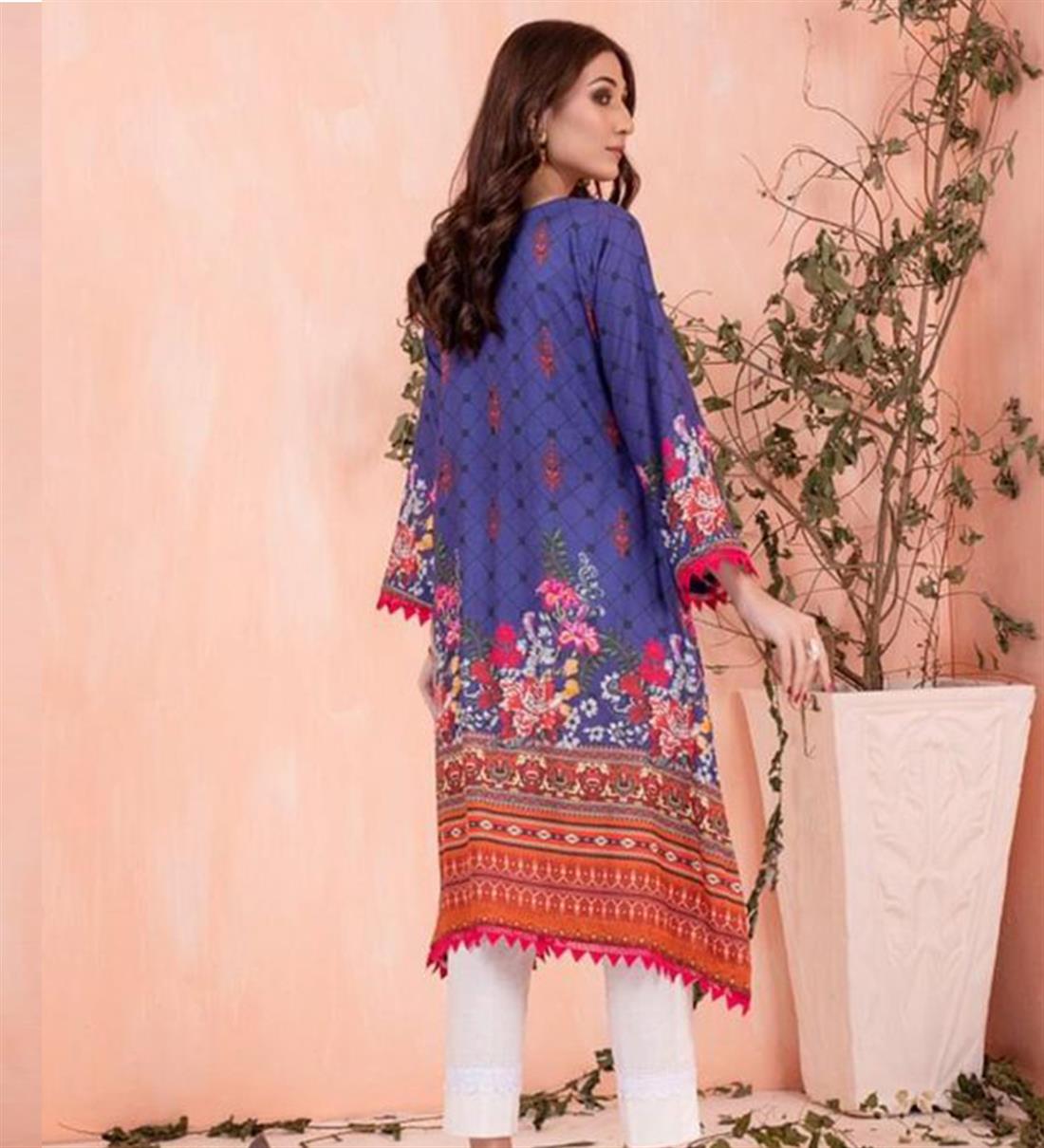 Royal Blue Digital Printed Lawn Embroidered Kurta