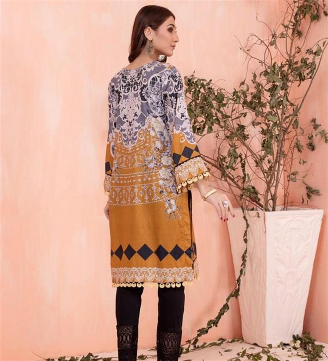 Brown & Multicolour Brown/Multicolour Digital Printed Lawn Embroidered Kurta
