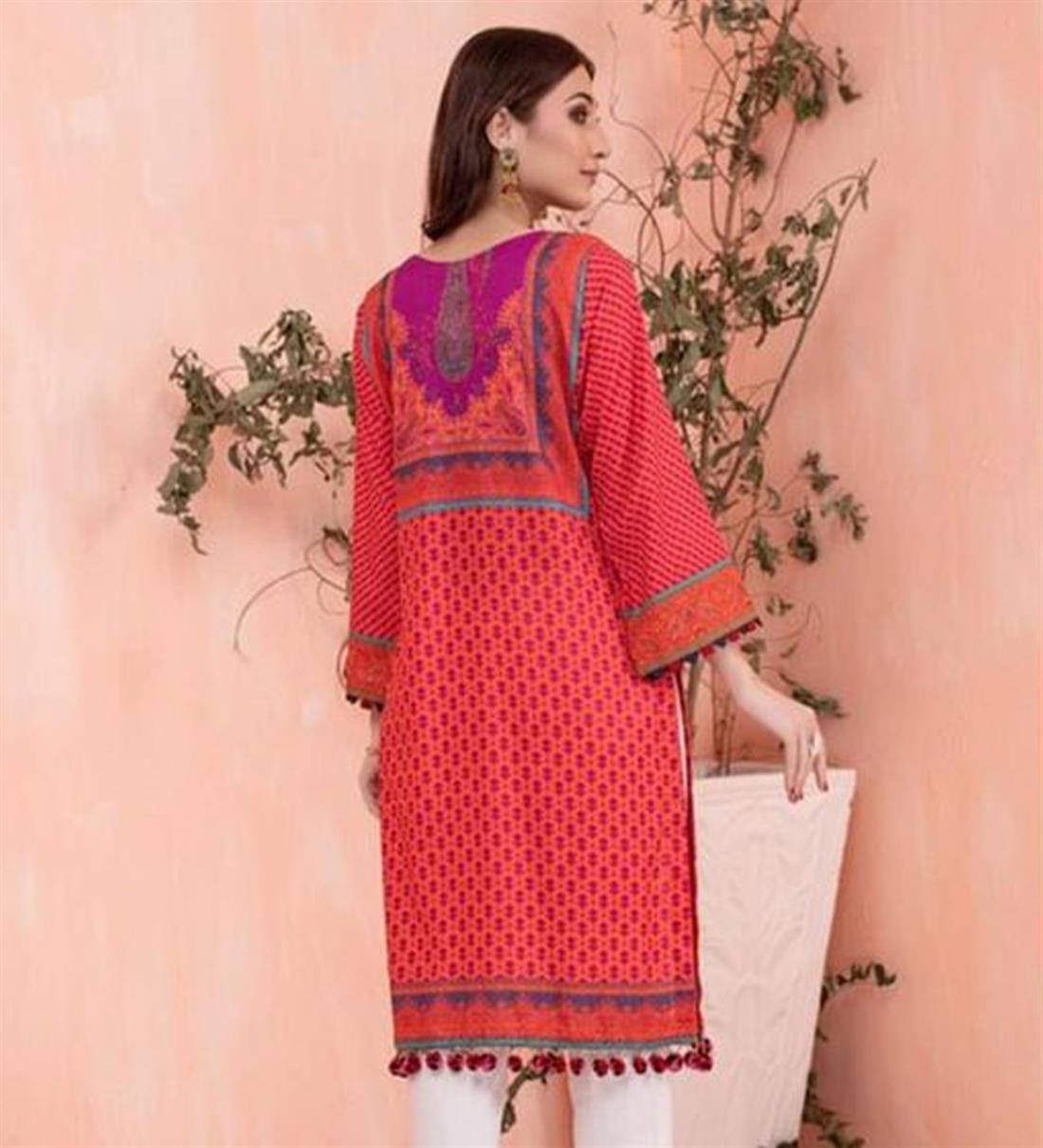 Brick Red Digital Printed Lawn Embroidered Kurta