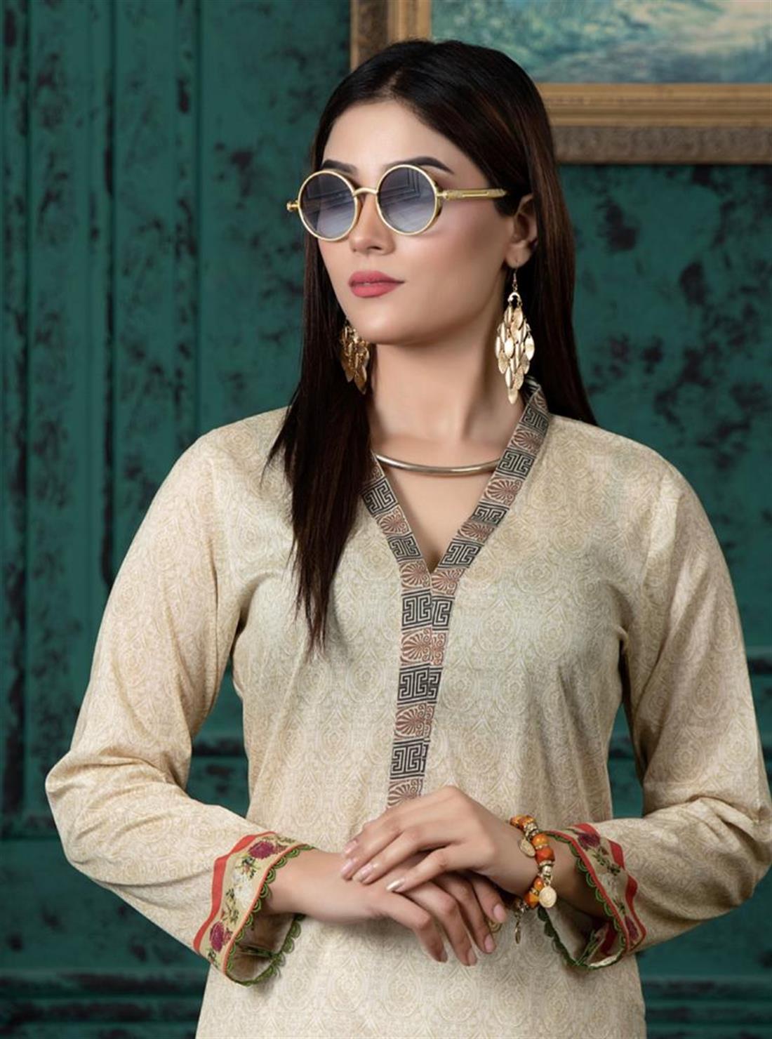 Cream Digital Printed Lawn 1 PC Embroidered Kurta
