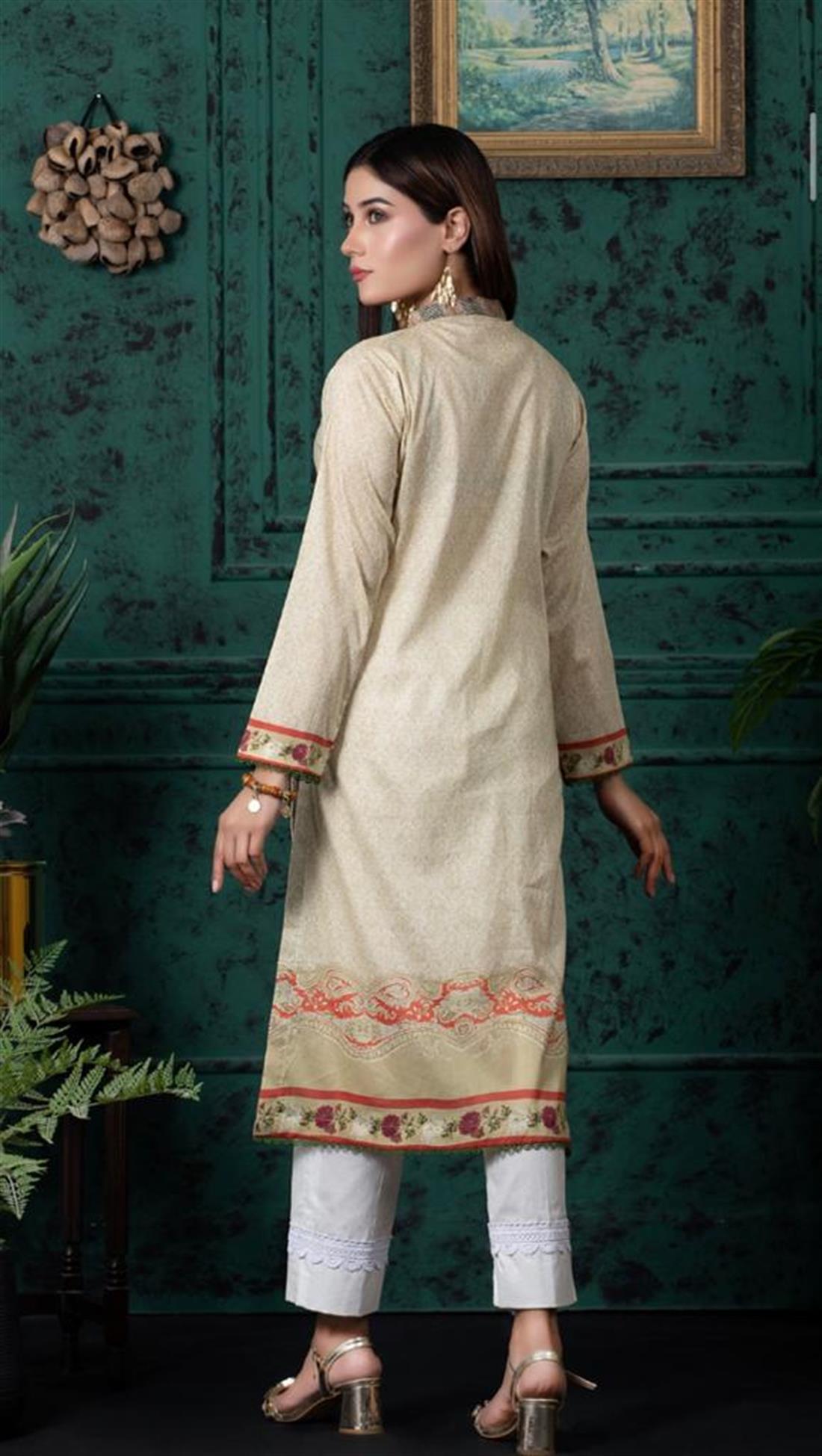 Cream Digital Printed Lawn 1 PC Embroidered Kurta